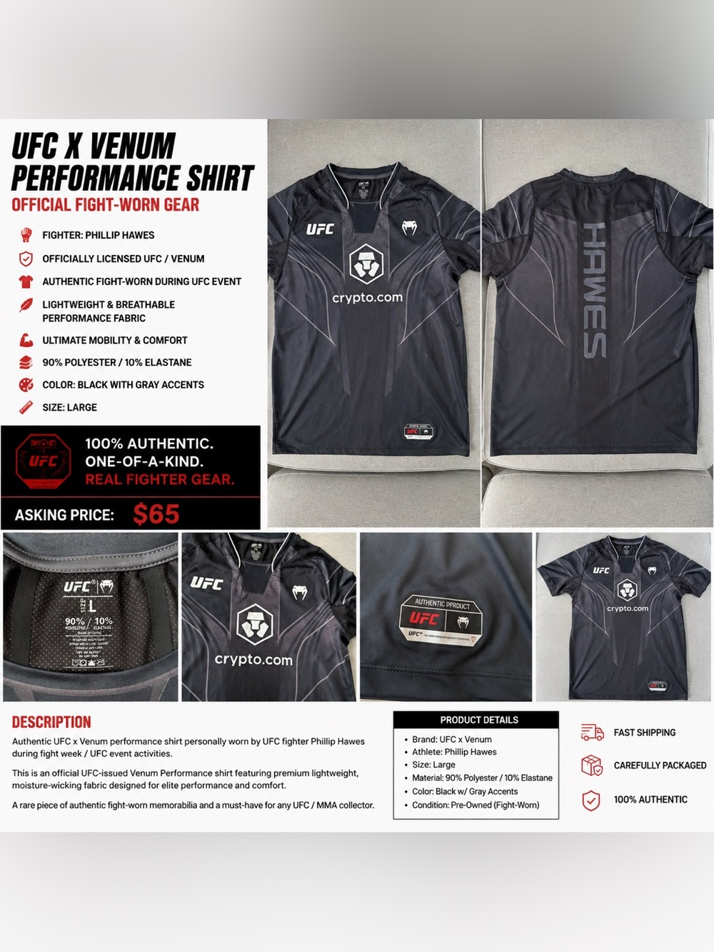 UFC x Venum Men’s Performance Jersey - Black with Gray Accents